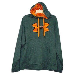 Under Armour Gray Loose Fit Orange Logo Front Pockets Hoodie Sweatshirt Size L
